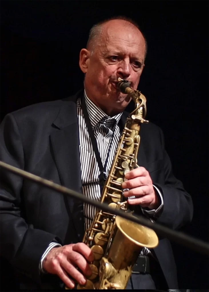 Alan Barnes playing the saxophone.